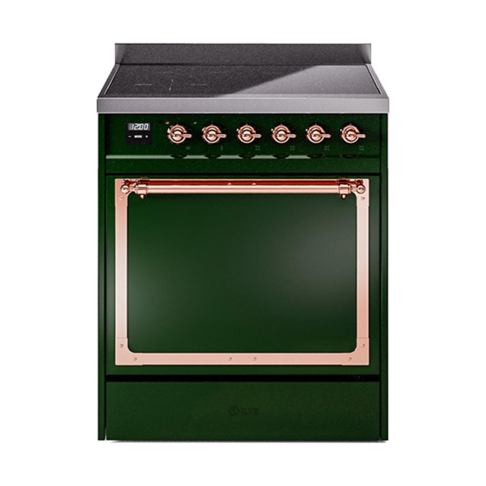 Ilve UNI304QNMPEGP Ilve Uni304Qnmpegp Nostalgie Ii Noblesse 30" Induction Range (Solid Door, Emerald Green, Copper)