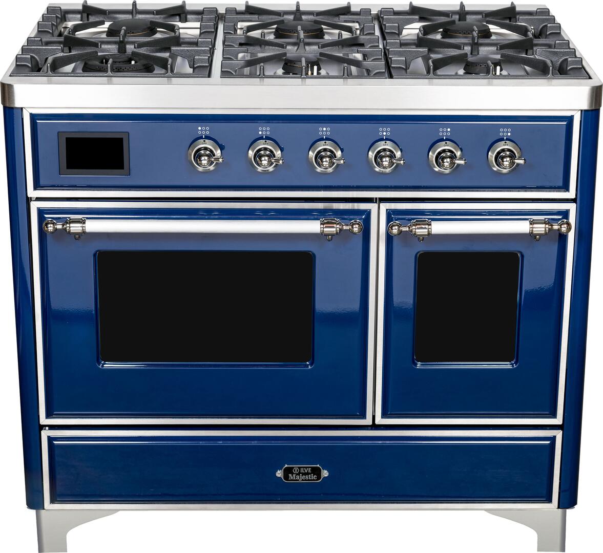 Ilve UMD10FDNS3MBCLP Majestic Ii 40 Inch Dual Fuel Liquid Propane Freestanding Range In Blue With Chrome Trim