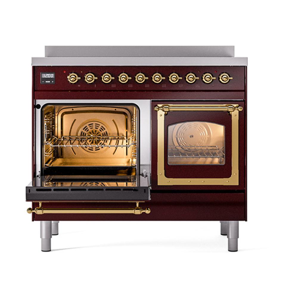 Ilve UNDI406NMPBUG Ilve Undi406Nmpbug Nostalgie Ii Noblesse 40" Induction Range (Triple Glass Door, Burgundy, Brass)