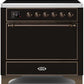 Ilve UMI09QNS3BKB Majestic Ii 36 Inch Electric Freestanding Range In Glossy Black With Bronze Trim