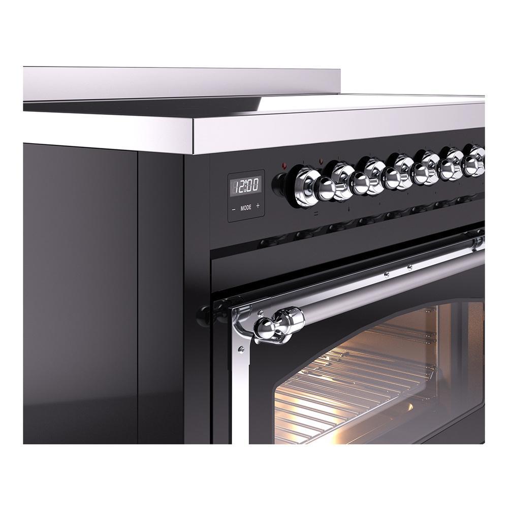 Ilve UNI486NMPBKC Ilve Uni486Nmpbkc Nostalgie Ii Noblesse 48" Induction Range (Triple Glass Door, Glossy Black, Chrome)