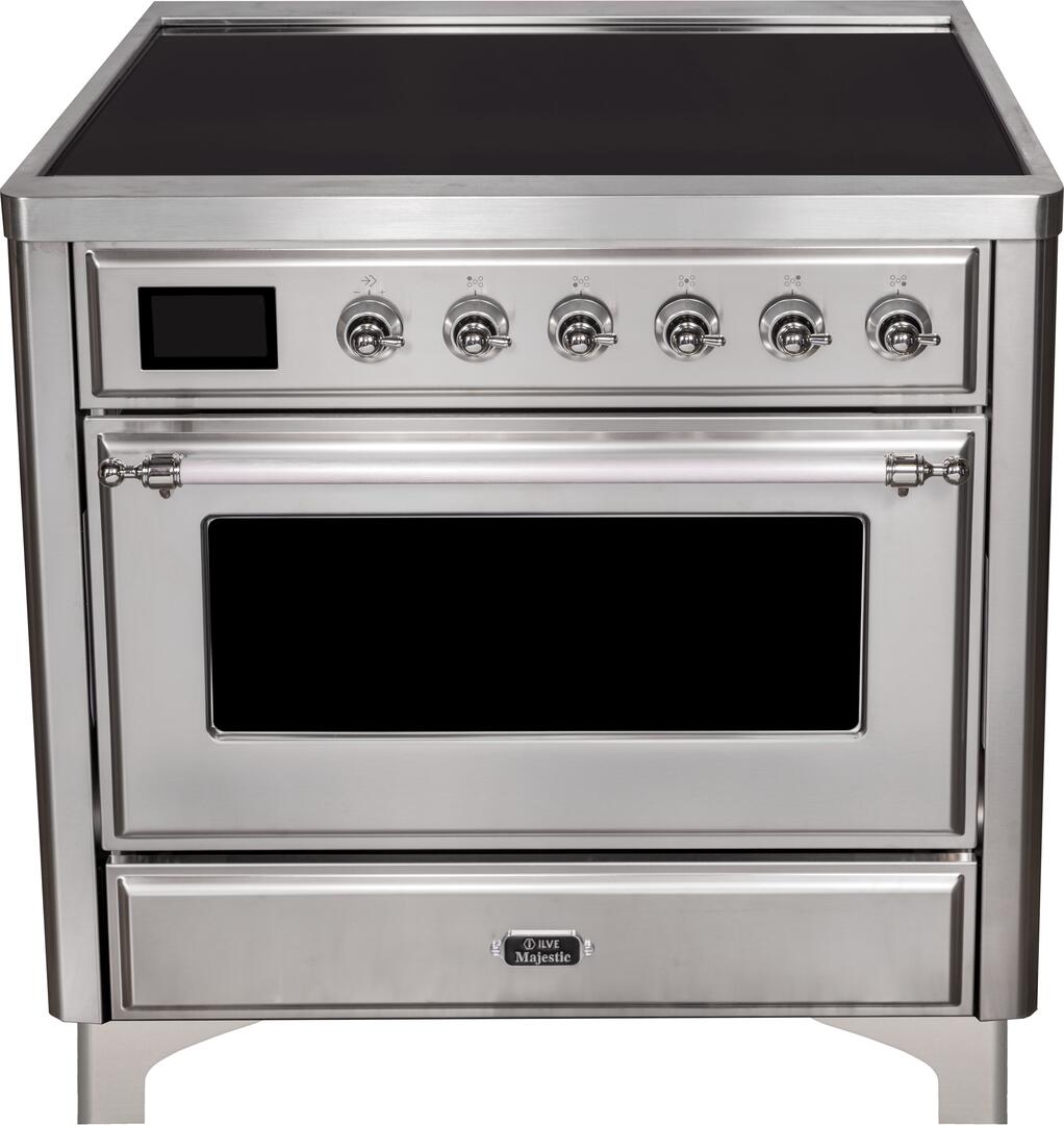 Ilve UMI09NS3SSC Majestic Ii 36 Inch Electric Freestanding Range In Stainless Steel With Chrome Trim