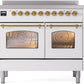 Ilve UPDI406NMPWHG Nostalgie Ii 40 Inch Electric Freestanding Range In White With Brass Trim