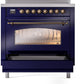 Ilve UPI366NMPMBB Nostalgie Ii 36 Inch Electric Freestanding Range In Blue With Bronze Trim