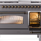 Ilve UP48FNMPMGB Nostalgie Ii 48 Inch Dual Fuel Natural Gas Freestanding Range In Matte Graphite With Bronze Trim