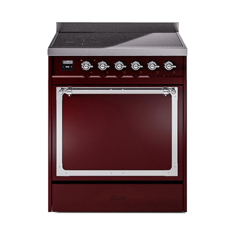 Ilve UNI304QNMPBUC Ilve Uni304Qnmpbuc Nostalgie Ii Noblesse 30" Induction Range (Solid Door, Burgundy, Chrome)