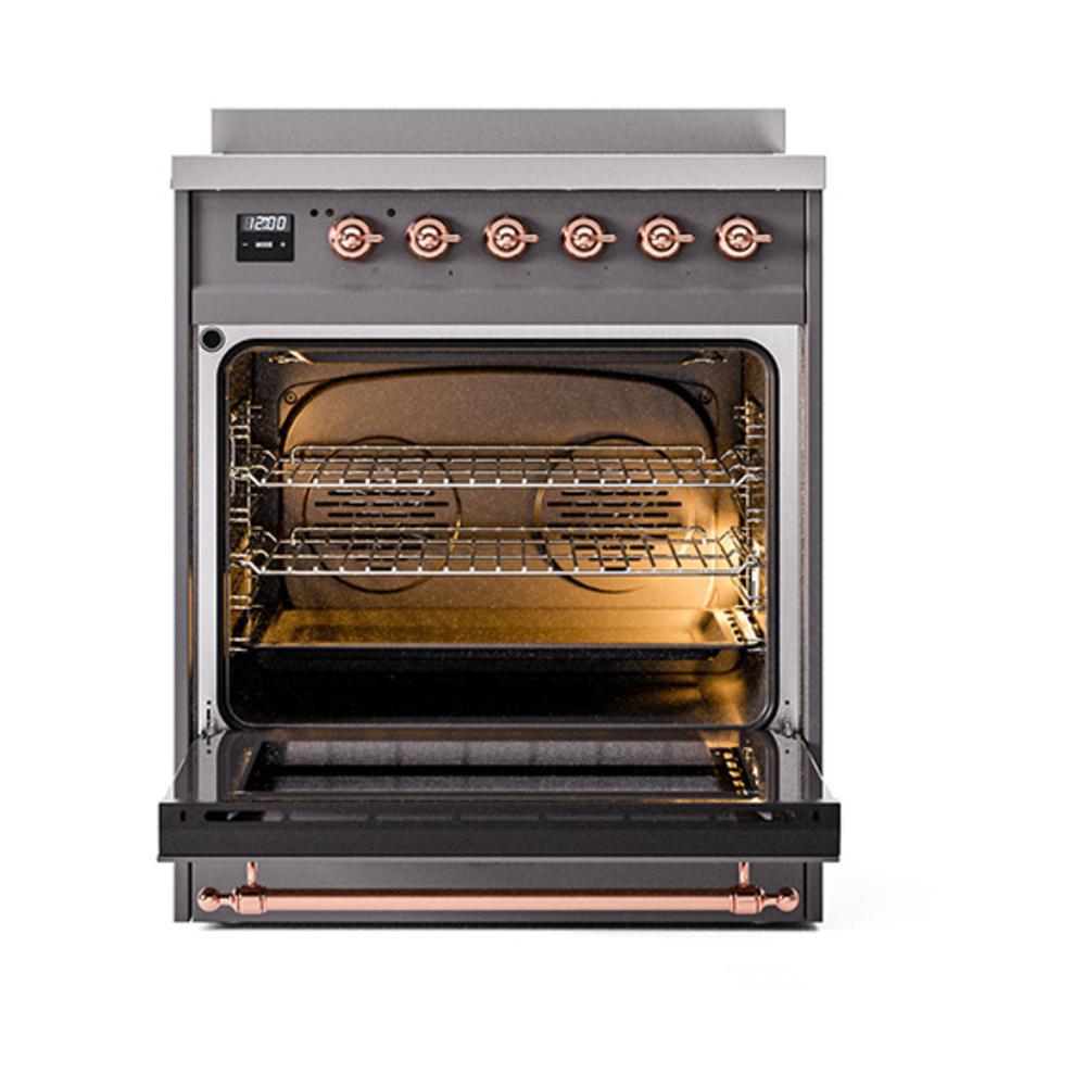 Ilve UNI304NMPMGP Ilve Uni304Nmpmgp Nostalgie Ii Noblesse 30" Induction Range (Triple Glass Door, Graphite Matte, Copper)