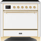 Ilve UMI09QNS3WHG Majestic Ii 36 Inch Electric Freestanding Range In White With Brass Trim