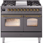 Ilve UPD40FNMPMGG Nostalgie Ii 40 Inch Dual Fuel Natural Gas Freestanding Range In Matte Graphite With Brass Trim