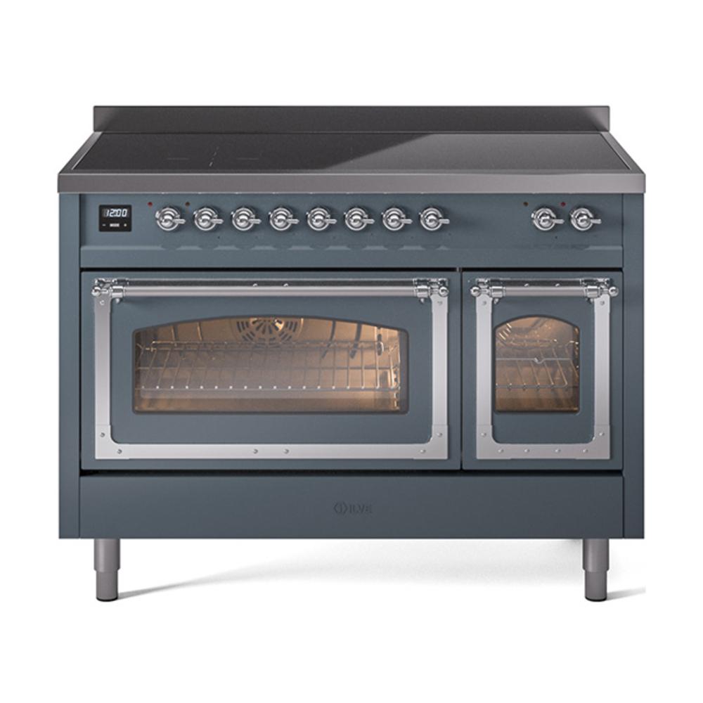 Ilve UNI486NMPBGC Ilve Uni486Nmpbgc Nostalgie Ii Noblesse 48" Induction Range (Triple Glass Door, Blue Grey, Chrome)