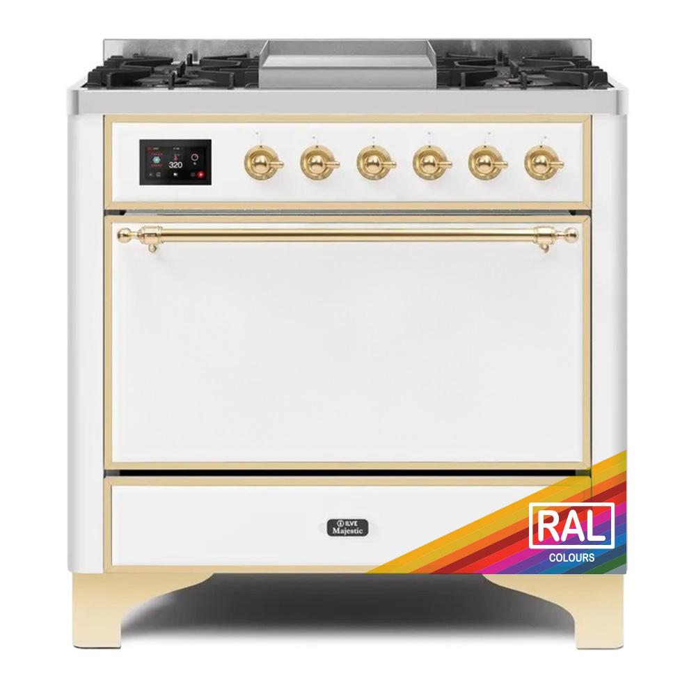 Ilve UM09FDQNS3RAG Ilve Majestic Ii 36 Um09Fdqns3Rag Freestanding Dual Fuel Range With 6 Sealed Burners Yes Single Oven With Solid Door In Ral Color With Brass Knobs