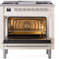 Ilve UP36FNMPAWC Nostalgie Ii 36 Inch Dual Fuel Natural Gas Freestanding Range In Antique White With Chrome Trim