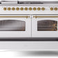 Ilve UP60FSNMPWHG Nostalgie Ii 60 Inch Dual Fuel Natural Gas Freestanding Range In White With Brass Trim