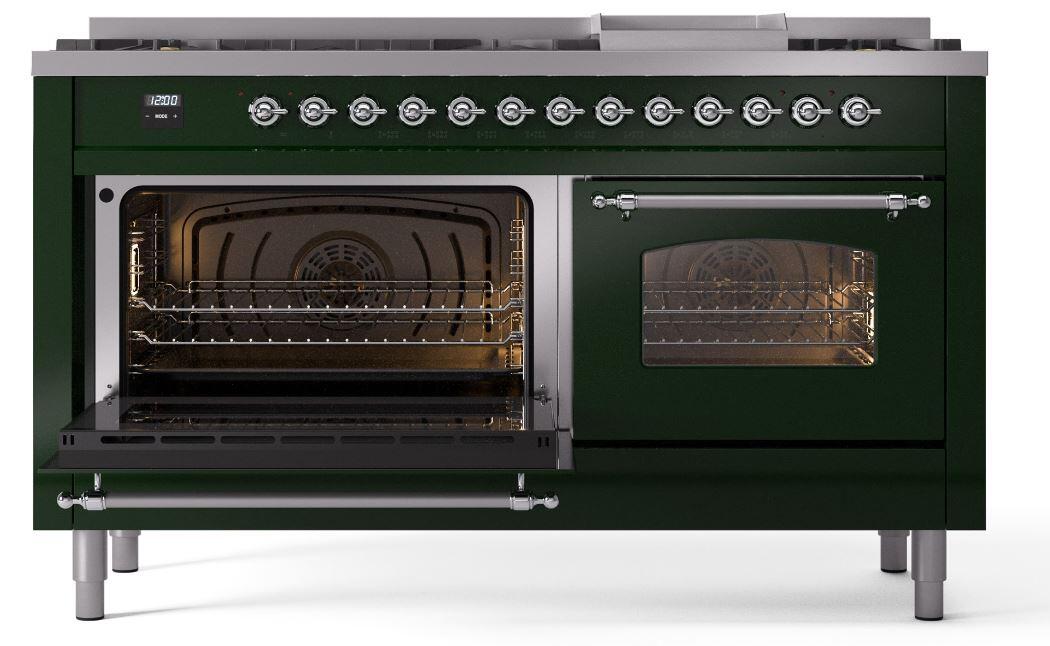 Ilve UP60FNMPEGC Nostalgie Ii 60 Inch Dual Fuel Natural Gas Freestanding Range In Emerald Green With Chrome Trim