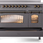 Ilve UPI486NMPMGB Nostalgie Ii 48 Inch Electric Freestanding Range In Matte Graphite With Bronze Trim