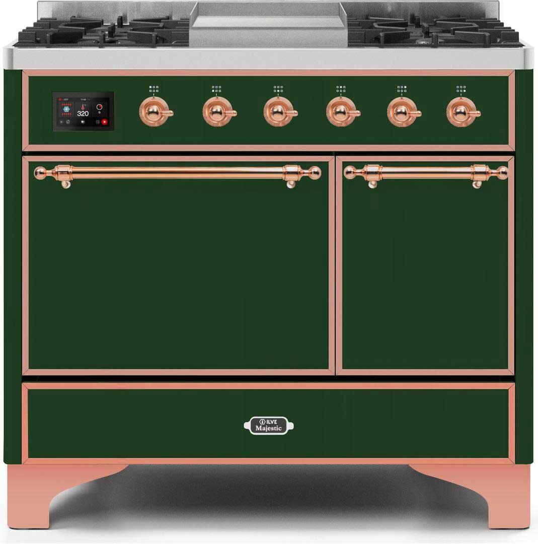 Ilve UMD10FDQNS3EGPLP Majestic Ii 40 Inch Dual Fuel Liquid Propane Freestanding Range In Emerald Green With Copper Trim