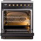 Ilve UPI304NMPBKB Nostalgie Ii 30 Inch Electric Freestanding Range In Glossy Black With Bronze Trim