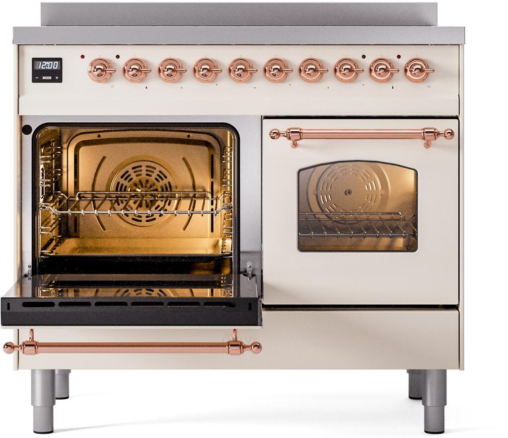 Ilve UPDI406NMPAWP Nostalgie Ii 40 Inch Electric Freestanding Range In Antique White With Copper Trim