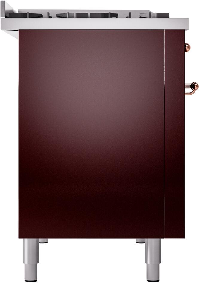 Ilve UP48FNMPBUPLP Nostalgie Ii 48 Inch Dual Fuel Liquid Propane Freestanding Range In Burgundy With Copper Trim