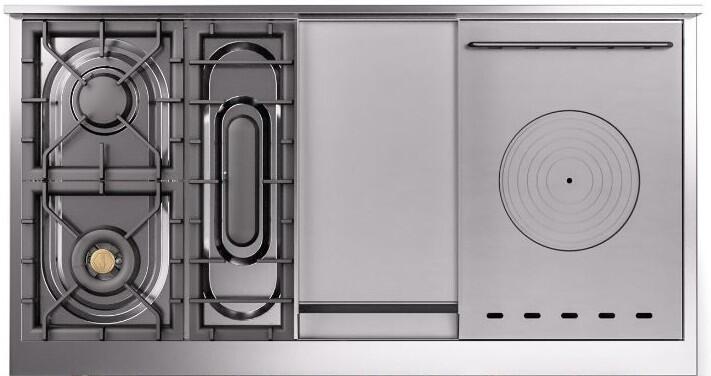 Ilve UP48FSNMPSSC Nostalgie Ii 48 Inch Dual Fuel Natural Gas Freestanding Range In Stainless Steel With Chrome Trim