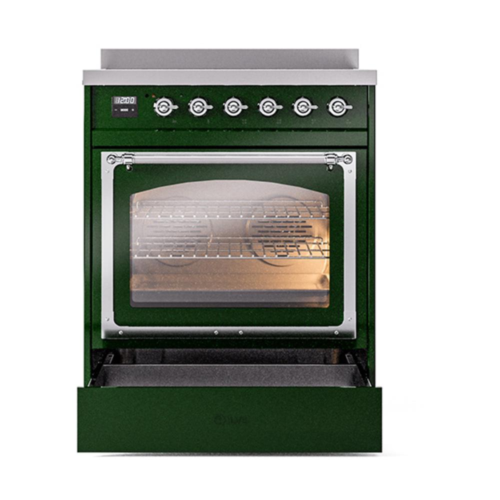 Ilve UNI304NMPEGC Ilve Uni304Nmpegc Nostalgie Ii Noblesse 30" Induction Range (Triple Glass Door, Emerald Green, Chrome)