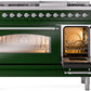 Ilve UP48FNMPEGCLP Nostalgie Ii 48 Inch Dual Fuel Liquid Propane Freestanding Range In Emerald Green With Chrome Trim