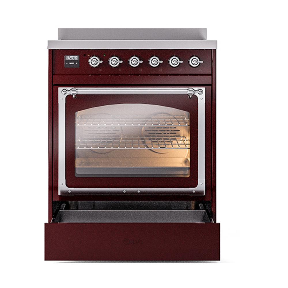 Ilve UNI304NMPBUC Ilve Uni304Nmpbuc Nostalgie Ii Noblesse 30" Induction Range (Triple Glass Door, Burgundy, Chrome)