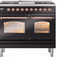 Ilve UPD40FNMPBKPLP Nostalgie Ii 40 Inch Dual Fuel Liquid Propane Freestanding Range In Glossy Black With Copper Trim