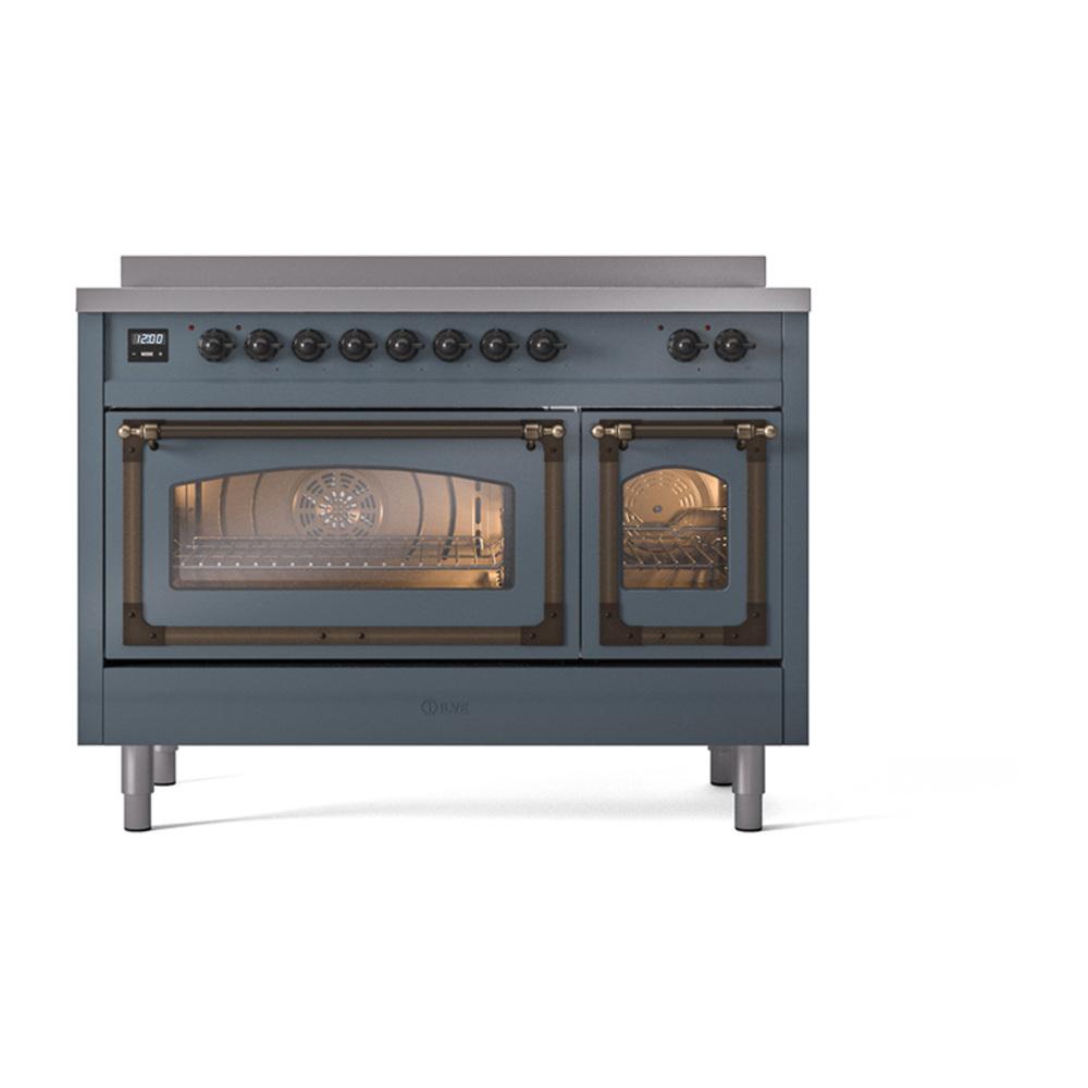 Ilve UNI486NMPBGB Ilve Uni486Nmpbgb Nostalgie Ii Noblesse 48" Induction Range (Triple Glass Door, Blue Grey, Burnished)