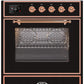 Ilve UM30DNE3BKP Majestic Ii 30 Inch Dual Fuel Natural Gas Freestanding Range In Glossy Black With Copper Trim