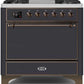 Ilve UM09FDQNS3MGB Majestic Ii 36 Inch Dual Fuel Natural Gas Freestanding Range In Matte Graphite With Bronze Trim