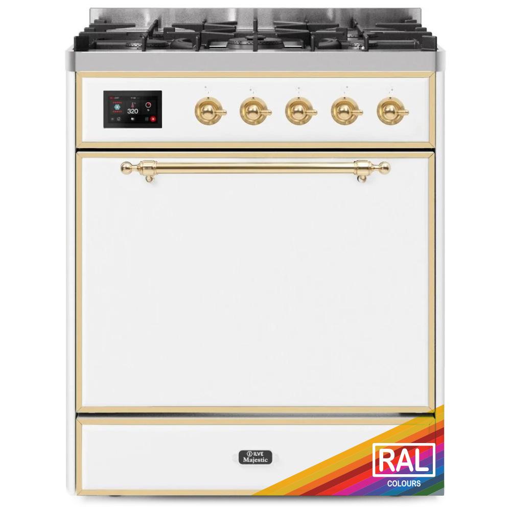 Ilve UM30DQNE3RAG Ilve Majestic Ii 30 Um30Dqne3Rag Freestanding Dual Fuel Range With 5 Sealed Burners Single Oven With Solid Door In Ral Color With Brass Knobs