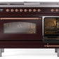 Ilve UP48FSNMPBUPLP Nostalgie Ii 48 Inch Dual Fuel Liquid Propane Freestanding Range In Burgundy With Copper Trim