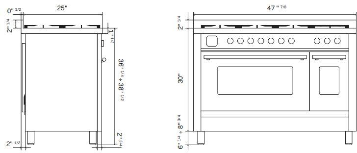 Ilve UP48FWMPBG Professional Plus Ii 48 Inch Dual Fuel Natural Gas Freestanding Range In Blue Grey With Trim