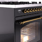 Ilve UP30NMPBKG Nostalgie Ii 30 Inch Dual Fuel Natural Gas Freestanding Range In Glossy Black With Brass Trim