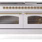 Ilve UP60FNMPWHG Nostalgie Ii 60 Inch Dual Fuel Natural Gas Freestanding Range In White With Brass Trim