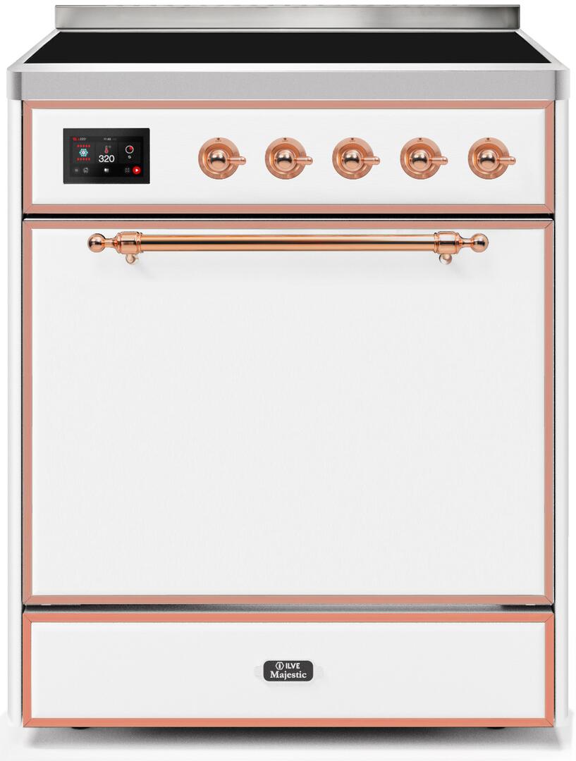 Ilve UMI30QNE3WHP Majestic Ii 30 Inch Electric Freestanding Range In White With Copper Trim