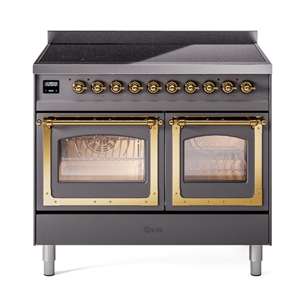 Ilve UNDI406NMPMGG Ilve Undi406Nmpmgg Nostalgie Ii Noblesse 40" Induction Range (Triple Glass Door, Graphite Matte, Brass)