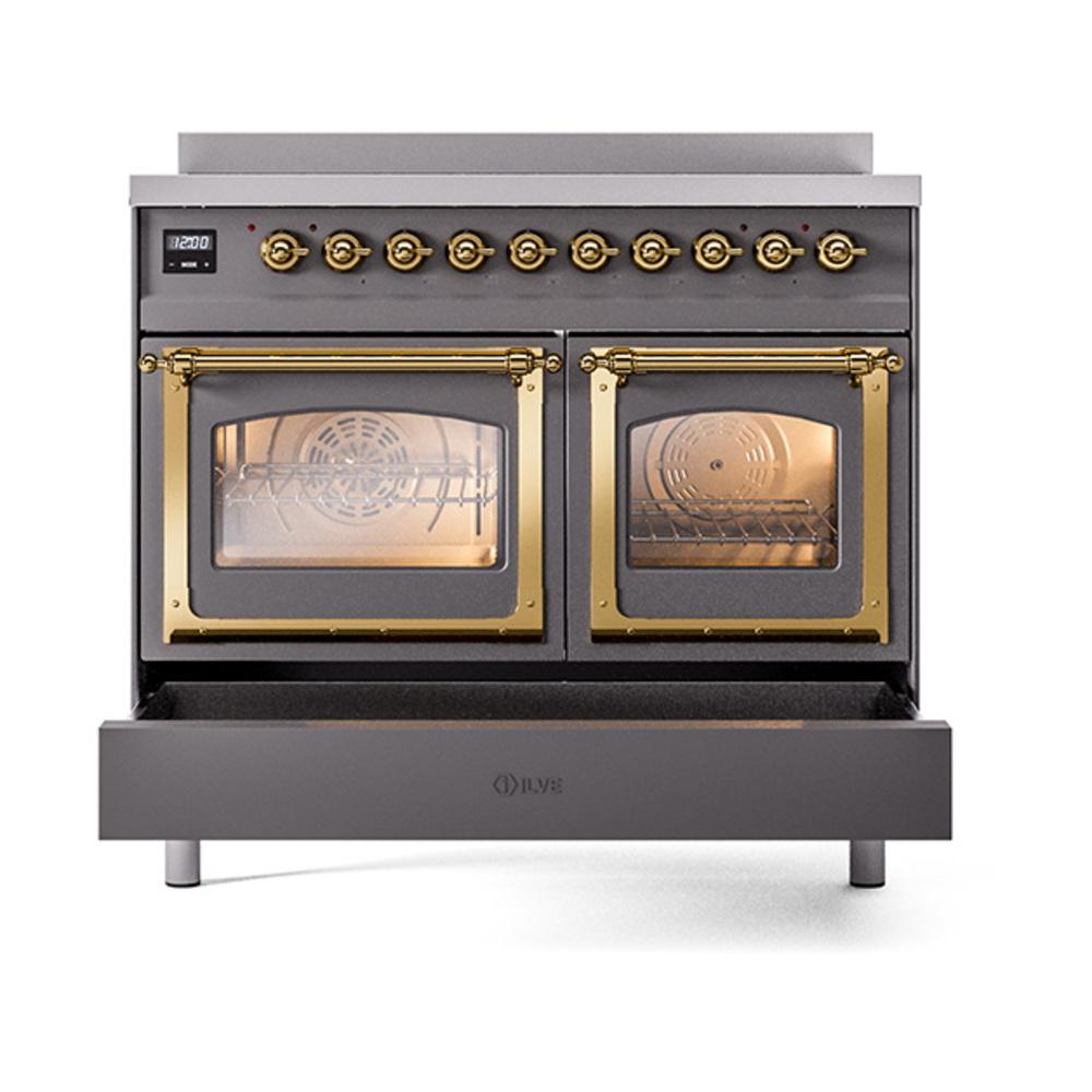 Ilve UNDI406NMPMGG Ilve Undi406Nmpmgg Nostalgie Ii Noblesse 40" Induction Range (Triple Glass Door, Graphite Matte, Brass)