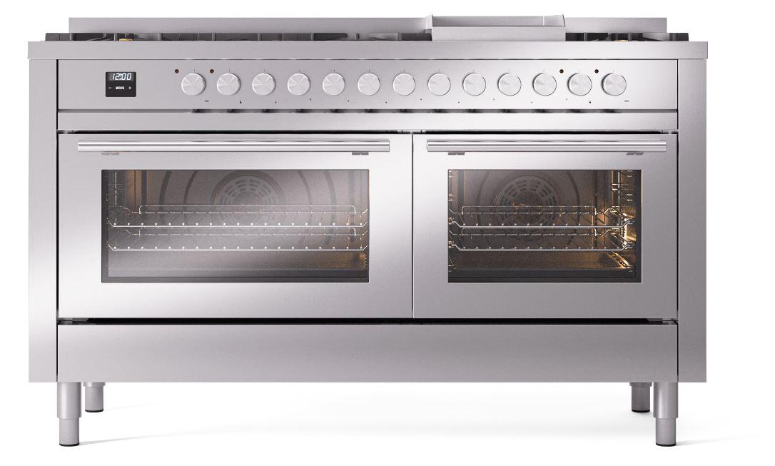 Ilve UP60FWMPSS Professional Plus Ii 60 Inch Dual Fuel Natural Gas Freestanding Range In Stainless Steel With Trim