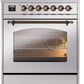 Ilve UP30NMPSSBLP Nostalgie Ii 30 Inch Dual Fuel Liquid Propane Freestanding Range In Stainless Steel With Bronze Trim