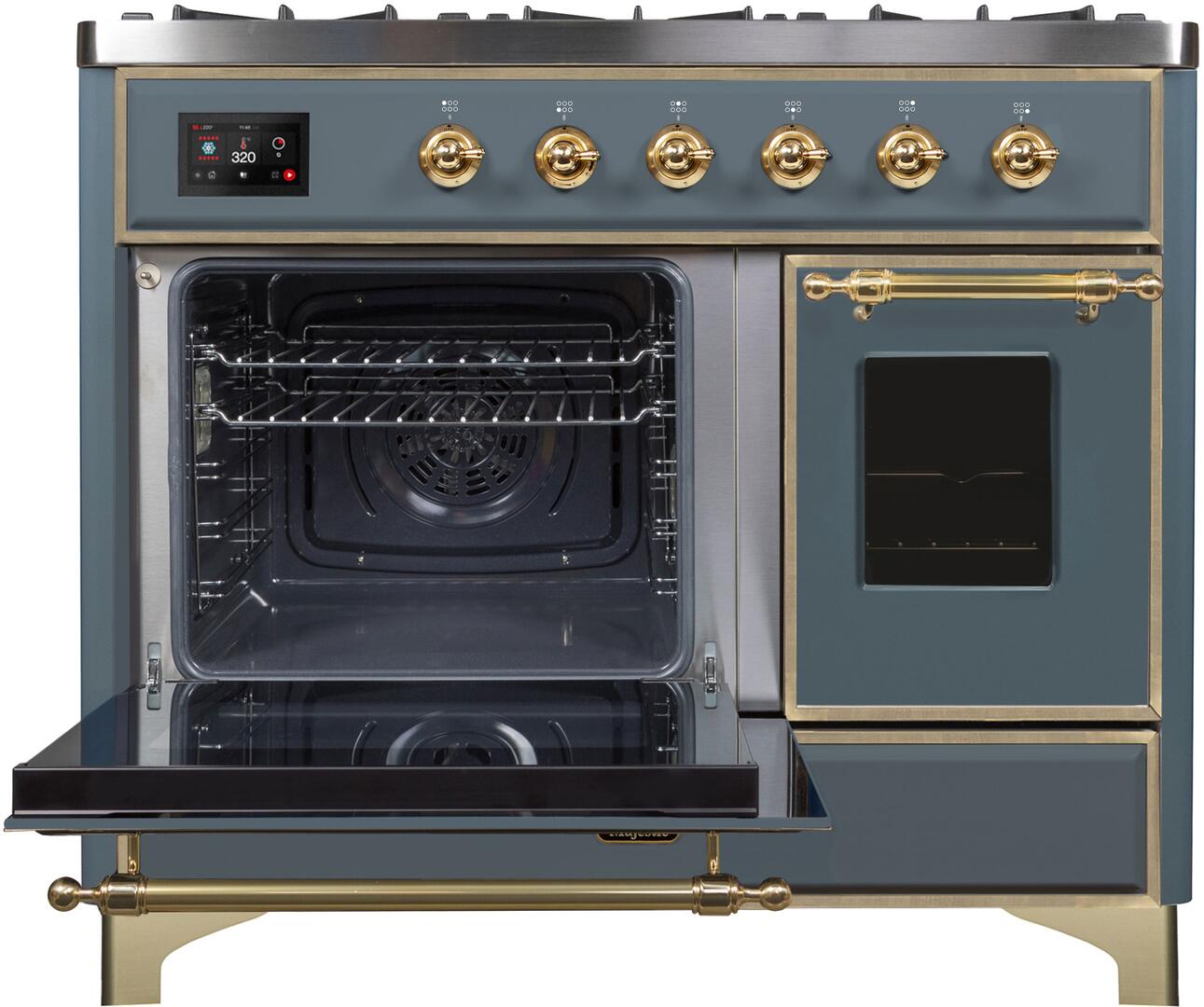 Ilve UMD10FDNS3BGG Majestic Ii 40 Inch Dual Fuel Natural Gas Freestanding Range In Blue Grey With Brass Trim