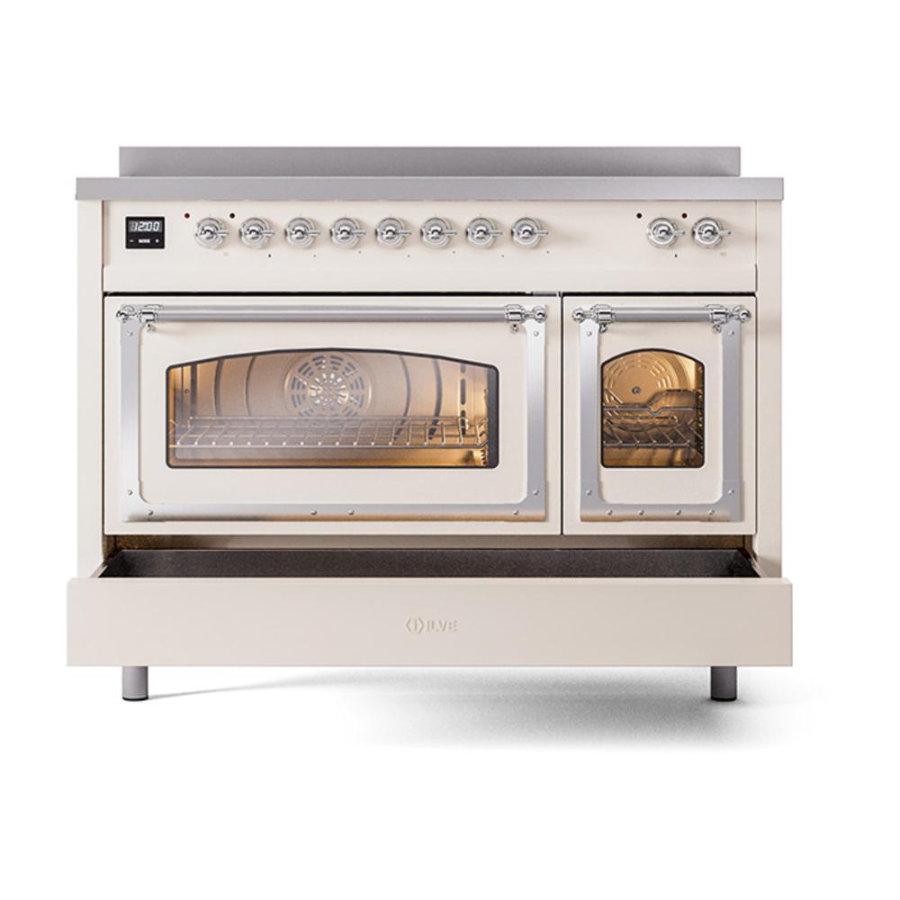 Ilve UNI486NMPAWC Ilve Uni486Nmpawc Nostalgie Ii Noblesse 48" Induction Range (Triple Glass Door, Antique White, Chrome)