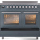 Ilve UPDI406WMPBG Professional Plus Ii 40 Inch Electric Freestanding Range In Blue Grey With Trim