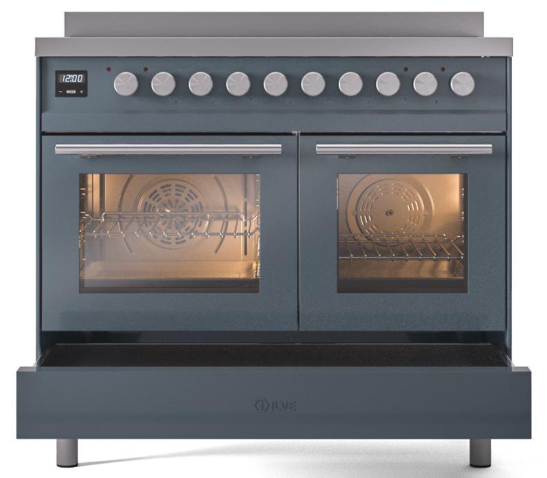 Ilve UPDI406WMPBG Professional Plus Ii 40 Inch Electric Freestanding Range In Blue Grey With Trim