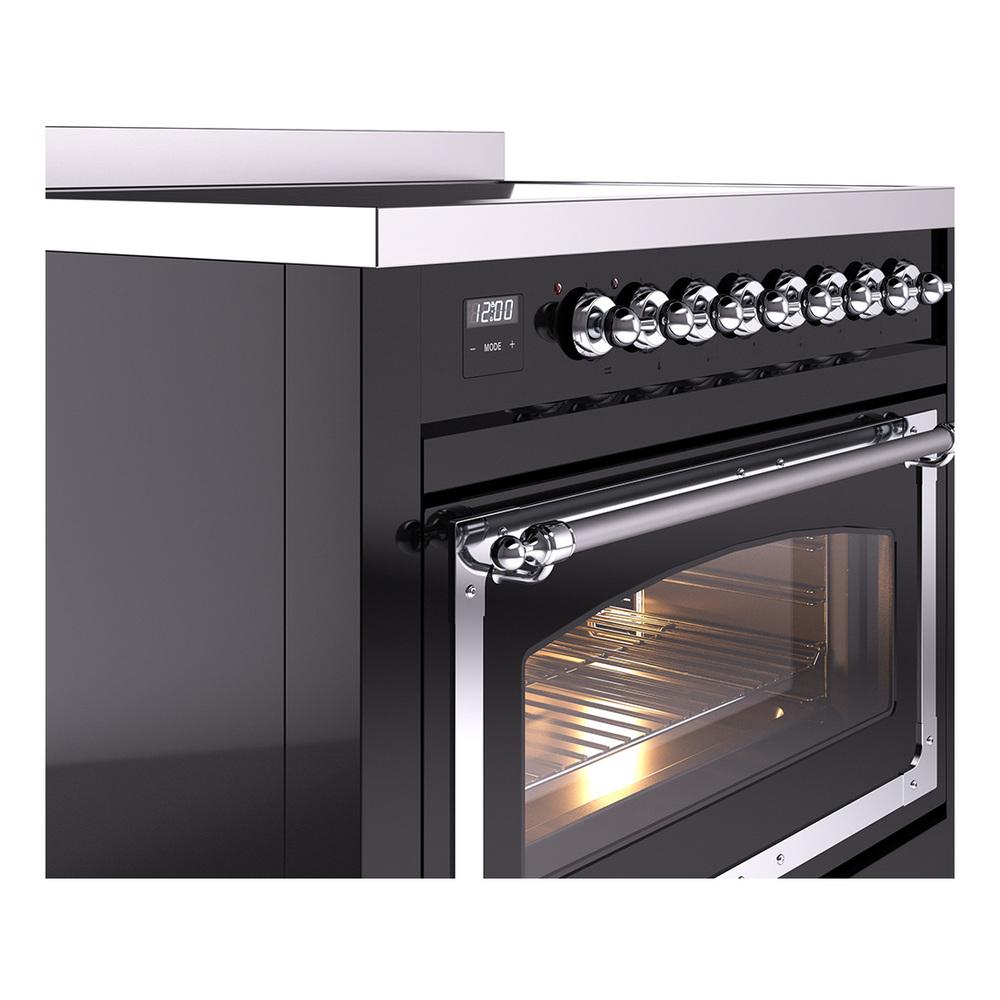 Ilve UNI366NMPBKC Ilve Uni366Nmpbkc Nostalgie Ii Noblesse 36" Induction Range (Triple Glass Door, Glossy Black, Chrome)