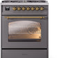 Ilve UP30NMPMGG Nostalgie Ii 30 Inch Dual Fuel Natural Gas Freestanding Range In Matte Graphite With Brass Trim