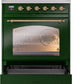 Ilve UPI304NMPEGG Nostalgie Ii 30 Inch Electric Freestanding Range In Emerald Green With Brass Trim