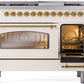 Ilve UP48FNMPAWGLP Nostalgie Ii 48 Inch Dual Fuel Liquid Propane Freestanding Range In Antique White With Brass Trim