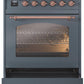 Ilve UPI304NMPBGP Nostalgie Ii 30 Inch Electric Freestanding Range In Blue Grey With Copper Trim